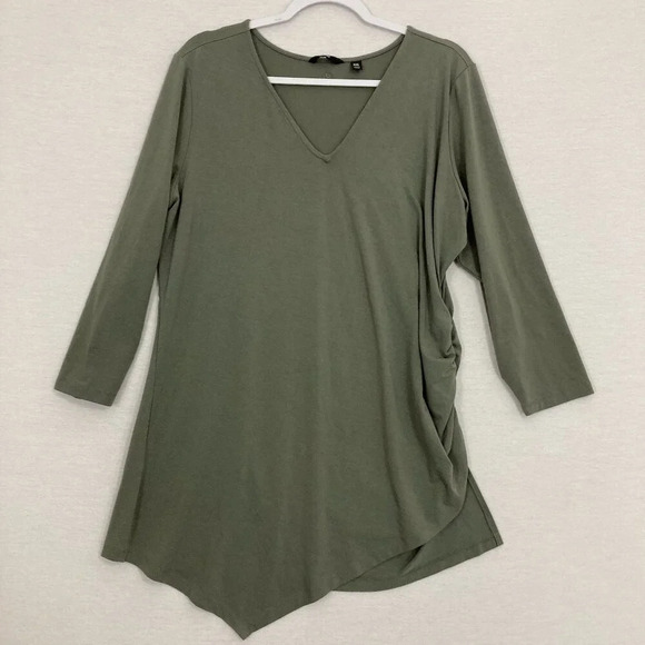 Betabrand Olive Green Asymmetric Hem Ruched Side Stretch Katie Tunic XXL - Picture 1 of 12
